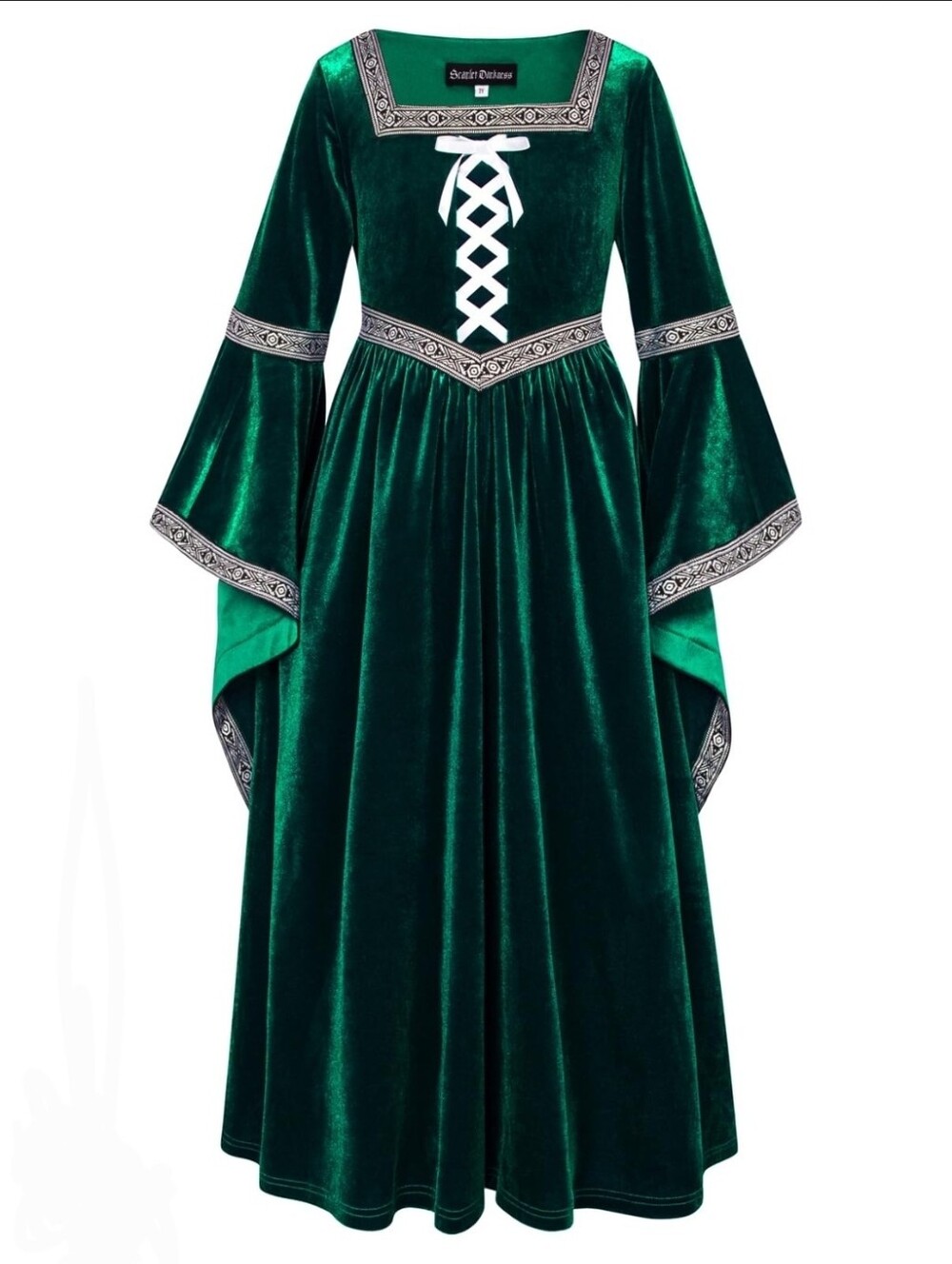 Scarlet Darkness Green Velvet Bell Sleeve Renaissance Dress Girls Youth 14